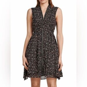 All Saints Jayda Floral Zip Front Dress size XS Black Pink